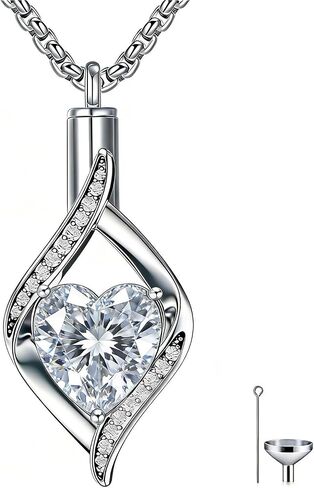 925 Sterling Silver Teardrop Urn Necklace for Ashes, Heart Shape Birthstone Urn Pendant Memorial Keepsake Cremation Jewelry for Women Pet Dog Cat Human Ashes, 18"+2" in Saudi Arabia
