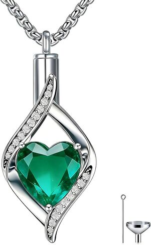 925 Sterling Silver Teardrop Urn Necklace for Ashes, Heart Shape Birthstone Urn Pendant Memorial Keepsake Cremation Jewelry for Women Pet Dog Cat Human Ashes, 18"+2" in Saudi Arabia