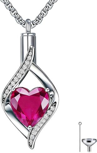 925 Sterling Silver Teardrop Urn Necklace for Ashes, Heart Shape Birthstone Urn Pendant Memorial Keepsake Cremation Jewelry for Women Pet Dog Cat Human Ashes, 18"+2" in Saudi Arabia