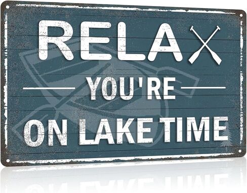 You're On Lake Time Metal Tin Sign - Vintage Relax Lake House Decor, Rustic Boat Cabin & Summer Porch Wall Art, Lake Life Decor for Home Outdoor 8x12 Inch in Saudi Arabia