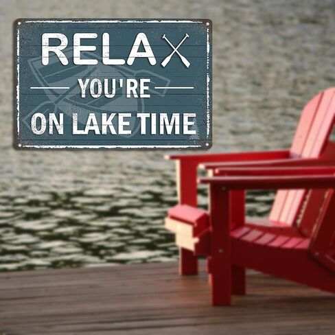 You're On Lake Time Metal Tin Sign - Vintage Relax Lake House Decor, Rustic Boat Cabin & Summer Porch Wall Art, Lake Life Decor for Home Outdoor 8x12 Inch in Saudi Arabia