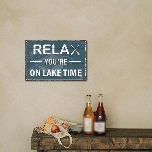 You're On Lake Time Metal Tin Sign - Vintage Relax Lake House Decor, Rustic Boat Cabin & Summer Porch Wall Art, Lake Life Decor for Home Outdoor 8x12 Inch in Saudi Arabia