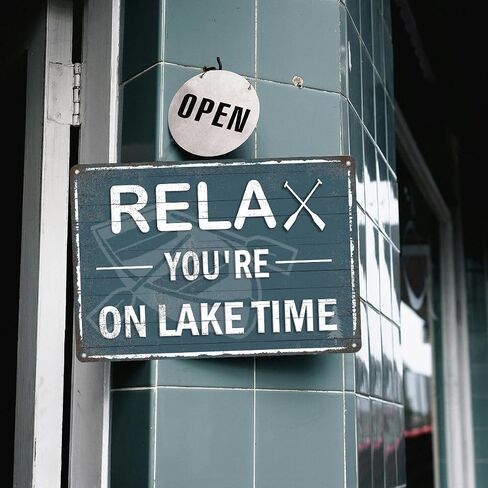 You're On Lake Time Metal Tin Sign - Vintage Relax Lake House Decor, Rustic Boat Cabin & Summer Porch Wall Art, Lake Life Decor for Home Outdoor 8x12 Inch in Saudi Arabia