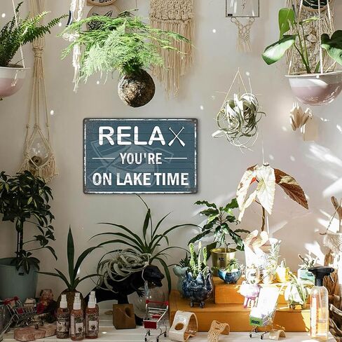 You're On Lake Time Metal Tin Sign - Vintage Relax Lake House Decor, Rustic Boat Cabin & Summer Porch Wall Art, Lake Life Decor for Home Outdoor 8x12 Inch in Saudi Arabia