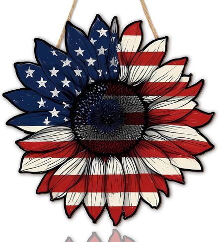 250 Years 4th Of July Welcome Hanging Decorations Door Wreath For Front Door Sign Patriotic Sunflower Wall Signs, Independence Day Patriotic Day Memorial Day Hanging For Home Wall Porch Decor-A04 in Kuwait
