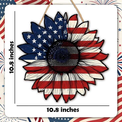 250 Years 4th Of July Welcome Hanging Decorations Door Wreath For Front Door Sign Patriotic Sunflower Wall Signs, Independence Day Patriotic Day Memorial Day Hanging For Home Wall Porch Decor-A04 in Kuwait