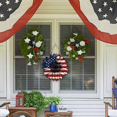 250 Years 4th Of July Welcome Hanging Decorations Door Wreath For Front Door Sign Patriotic Sunflower Wall Signs, Independence Day Patriotic Day Memorial Day Hanging For Home Wall Porch Decor-A04 in Kuwait