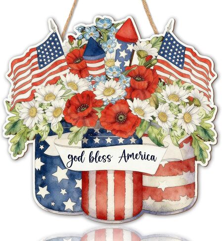 250 Years 4th Of July Welcome Hanging Decorations Door Wreath For Front Door Sign Patriotic Sunflower Wall Signs, Independence Day Patriotic Day Memorial Day Hanging For Home Wall Porch Decor-A04 in Kuwait