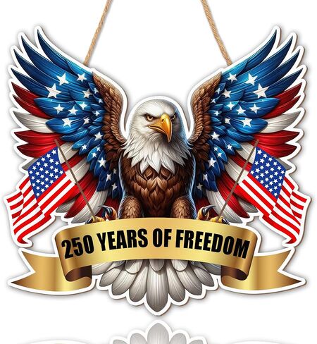 250 Years 4th Of July Welcome Hanging Decorations Door Wreath For Front Door Sign Patriotic Sunflower Wall Signs, Independence Day Patriotic Day Memorial Day Hanging For Home Wall Porch Decor-A04 in Kuwait