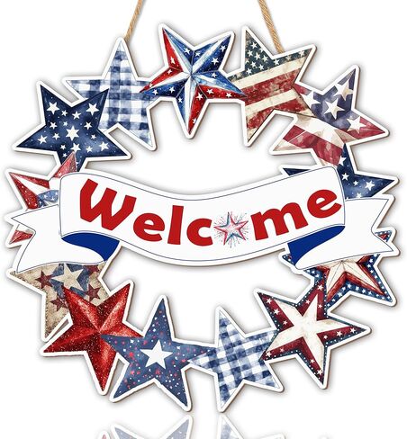 250 Years 4th Of July Welcome Hanging Decorations Door Wreath For Front Door Sign Patriotic Sunflower Wall Signs, Independence Day Patriotic Day Memorial Day Hanging For Home Wall Porch Decor-A04 in Kuwait