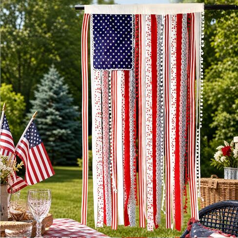 4th of July Decorations 4 x 2.3 FT Vintage Rag American Flag Banner Hanging Fourth of July Banner Patriotic Independence Day Accessories for 250th Anniversary Celebration Indoor Outdoor Decoration in Kuwait