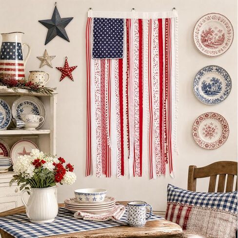 4th of July Decorations 4 x 2.3 FT Vintage Rag American Flag Banner Hanging Fourth of July Banner Patriotic Independence Day Accessories for 250th Anniversary Celebration Indoor Outdoor Decoration in Kuwait