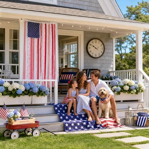 4th of July Decorations 4 x 2.3 FT Vintage Rag American Flag Banner Hanging Fourth of July Banner Patriotic Independence Day Accessories for 250th Anniversary Celebration Indoor Outdoor Decoration in Kuwait
