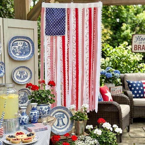 4th of July Decorations 4 x 2.3 FT Vintage Rag American Flag Banner Hanging Fourth of July Banner Patriotic Independence Day Accessories for 250th Anniversary Celebration Indoor Outdoor Decoration in Kuwait