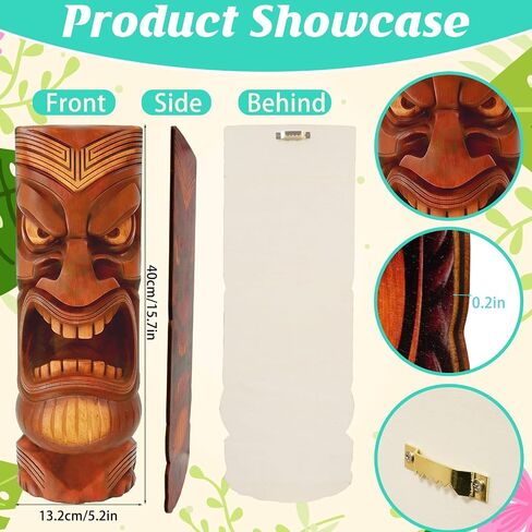 GELUOBEN 3 Pcs Tiki Decorations - 16.1 inch Large Wooden Tiki Masks Wall Art,Hawaiian Luau Party Decor,Polynesian Tiki Hut Decor for Home Bar Indoor Outdoor Tropical Survival Theme Party Supplies in Saudi Arabia