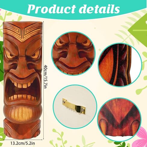 GELUOBEN 3 Pcs Tiki Decorations - 16.1 inch Large Wooden Tiki Masks Wall Art,Hawaiian Luau Party Decor,Polynesian Tiki Hut Decor for Home Bar Indoor Outdoor Tropical Survival Theme Party Supplies in Saudi Arabia