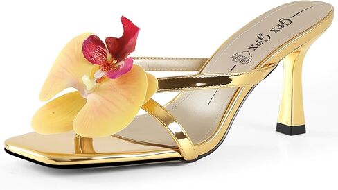 Women's Flower Kitten Heels Slide Sandals Comfortable Slip On Open Toe Summer Weddings Parties Beach Floral Heels Sandals in Saudi Arabia