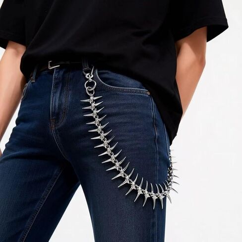 Metal Fishbone Pant Chain Punk Spike Link Pocket Chains for Wallet, Pants, Jeans - Goth Accessories for Men and Women in Saudi Arabia