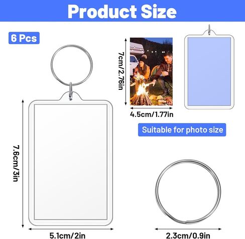 Larrel 6 Pcs Acrylic Picture Keychain Blanks, Personalized Keychain Picture Holder for DIY Craft, Fits 2.75x1.75 Inch Photos, Rectangle Custom Photo Gifts for Loved Ones in Saudi Arabia