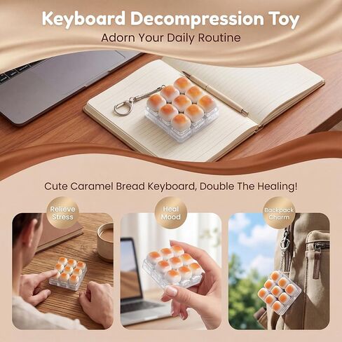 Fidget Keyboard Keychain, New Cute Caramel Bread Desktop Mini Portable Mechanical Unlocking Unzip Key Keycap Clicker for Anxiety Stress Relief in Saudi Arabia