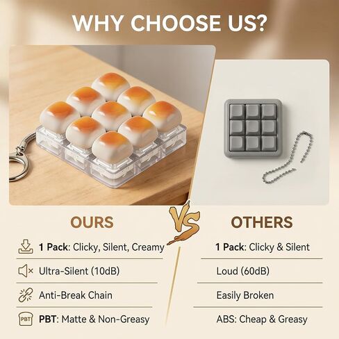 Fidget Keyboard Keychain, New Cute Caramel Bread Desktop Mini Portable Mechanical Unlocking Unzip Key Keycap Clicker for Anxiety Stress Relief in Saudi Arabia