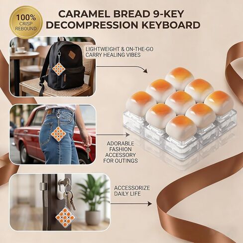 Fidget Keyboard Keychain, New Cute Caramel Bread Desktop Mini Portable Mechanical Unlocking Unzip Key Keycap Clicker for Anxiety Stress Relief in Saudi Arabia