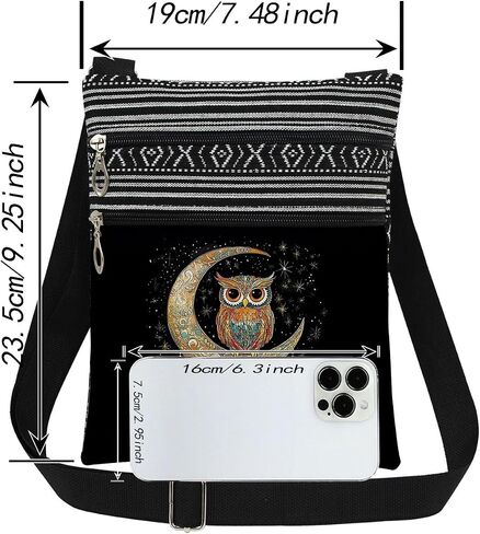 Owl Moon Print Women Crossbody Bag Starry Sky with Owl Heart Adjustable Strap Messenger Bag Daily Use Zipper Purse Travel Wallet Birthday Christmas Gift for Friend Adults in Saudi Arabia