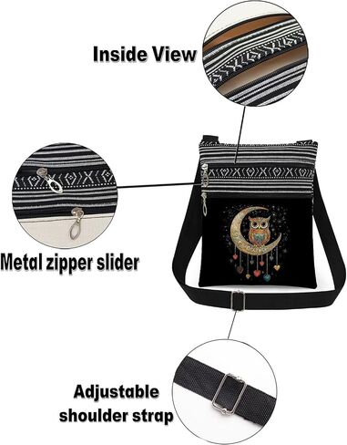 Owl Moon Print Women Crossbody Bag Starry Sky with Owl Heart Adjustable Strap Messenger Bag Daily Use Zipper Purse Travel Wallet Birthday Christmas Gift for Friend Adults in Saudi Arabia