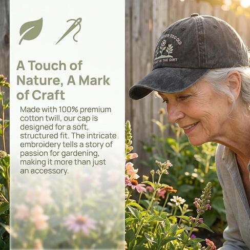 Garden Gift Hat Embroidered Washed Baseball Cap, Vintage Adjustable Cotton Dad Hat for Plant Lovers, Black in Saudi Arabia