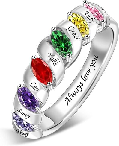 925 Mother Rings with Birthstone Custom Marquise Shaped Birthstone Ring Personalized Family Ring with Names & Birthstone Christmas Day Mothers Day Ring in Saudi Arabia
