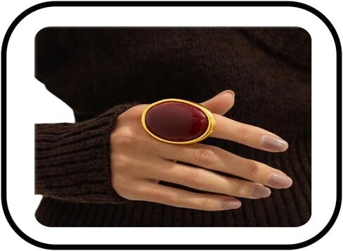 Chunky Oval Gemstone Ring for Women Vintage Resin Acrylic Ring Statement Big Geometry Finger Joint Ring Simple Classics Party Holiday Jewelry Accessories in Saudi Arabia