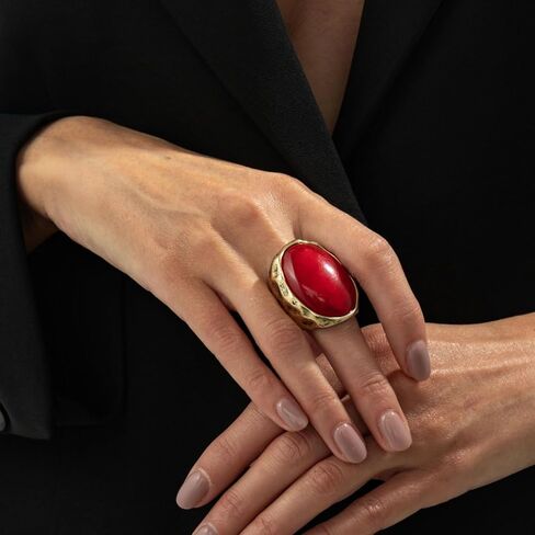 Chunky Oval Gemstone Ring for Women Vintage Resin Acrylic Ring Statement Big Geometry Finger Joint Ring Simple Classics Party Holiday Jewelry Accessories in Saudi Arabia