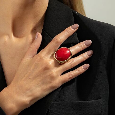 Chunky Oval Gemstone Ring for Women Vintage Resin Acrylic Ring Statement Big Geometry Finger Joint Ring Simple Classics Party Holiday Jewelry Accessories in Saudi Arabia