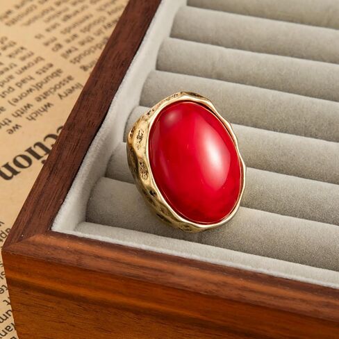 Chunky Oval Gemstone Ring for Women Vintage Resin Acrylic Ring Statement Big Geometry Finger Joint Ring Simple Classics Party Holiday Jewelry Accessories in Saudi Arabia