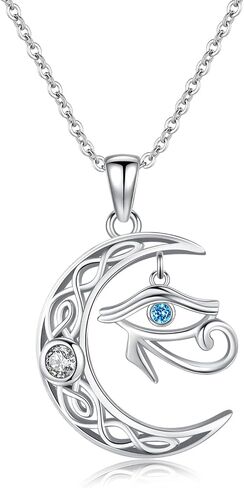 TRISHULA Crescent Moon Necklace 925 Sterling Silver Eye of Horus Animal Moon Pendant with Heart Crystal Birthday Jewelry Gift for Women Christmas Gifts for Her in Kuwait