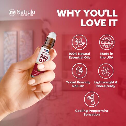 Muscle Relief Oil Roll-On – Cooling Essential Oil Roll On for Tired Joints, Muscles, Neck, Back, Shoulders & Feet – Peppermint, Lavender & Marjoram Massage Oil – Post Workout Muscle Rub – Made in USA in Kuwait