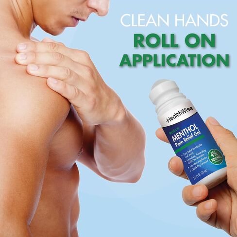 HealthWise 4% Menthol Roll-On | Cold Hot Sensation | Pain Relief Gel | 2.5 oz. 73 mL | Non-Greasy Formula | Topical Analgesic in Kuwait