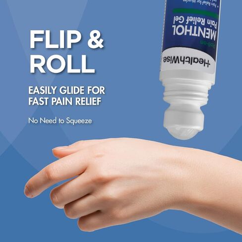 HealthWise 4% Menthol Roll-On | Cold Hot Sensation | Pain Relief Gel | 2.5 oz. 73 mL | Non-Greasy Formula | Topical Analgesic in Kuwait