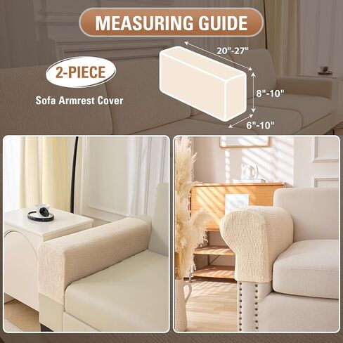 Sectional Couch Covers Stretch Cushion Covers Washable Wear-Resistant Universal Sofa Slipcovers Furniture Protector Separate Seat Chaise Couch Cover (Natural, 2 PC Armrest Covers) in Saudi Arabia