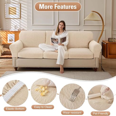 Sectional Couch Covers Stretch Cushion Covers Washable Wear-Resistant Universal Sofa Slipcovers Furniture Protector Separate Seat Chaise Couch Cover (Natural, 2 PC Armrest Covers) in Saudi Arabia
