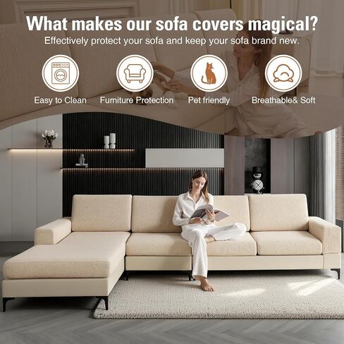 Sectional Couch Covers Stretch Cushion Covers Washable Wear-Resistant Universal Sofa Slipcovers Furniture Protector Separate Seat Chaise Couch Cover (Natural, 2 PC Armrest Covers) in Saudi Arabia