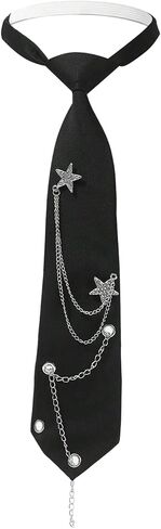 WDIRARA Ties for Women Men Rhinestone Star Metal Chain Necktie Goth Punk Adjustable Black Tie Uniform School Shirt Accessory in Kuwait