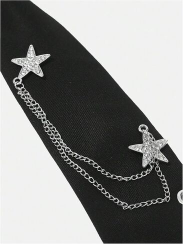 WDIRARA Ties for Women Men Rhinestone Star Metal Chain Necktie Goth Punk Adjustable Black Tie Uniform School Shirt Accessory in Kuwait