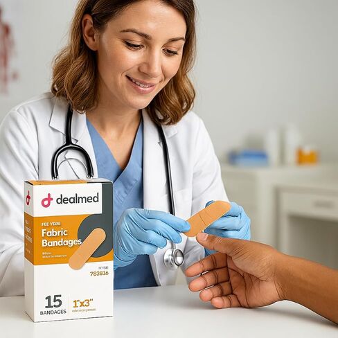 Dealmed Sterile Flexible Fabric Adhesive Bandages – 1x3 Inch (15 ct.) Breathable First Aid Strip Pack - Soft Stretch Wound Patch for Medical, Emergency Kits & Clinic, 15/Box (Pack of 1) in Kuwait