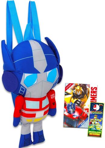 Transformers Optimus Prime Plushie Backpack Set - Bundle of 16" Plush Doll with Carrying Straps Plus Tattoos, More | Transformers Gifts for Kids in Kuwait