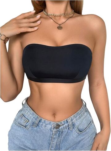OYOANGLE Women's Strapless Wireless Bra Side Closure Criss Cross Backless Padded Tube Top Bras in Kuwait