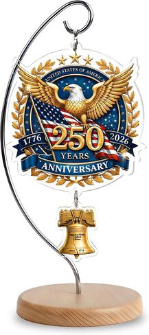 USA 250th Anniversary Tabletop Decor with Wooden Stand, American Patriotic Home Decor, Liberty Bell Ornament, 250 Anniversary USA Merchandise, Independence Day Desk Decoration, Gift for US Citizens in Saudi Arabia