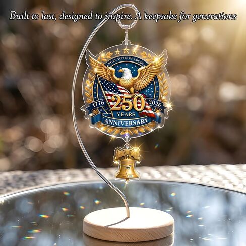 USA 250th Anniversary Tabletop Decor with Wooden Stand, American Patriotic Home Decor, Liberty Bell Ornament, 250 Anniversary USA Merchandise, Independence Day Desk Decoration, Gift for US Citizens in Saudi Arabia