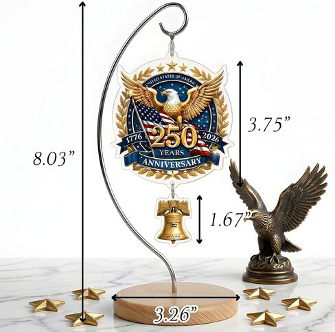 USA 250th Anniversary Tabletop Decor with Wooden Stand, American Patriotic Home Decor, Liberty Bell Ornament, 250 Anniversary USA Merchandise, Independence Day Desk Decoration, Gift for US Citizens in Saudi Arabia