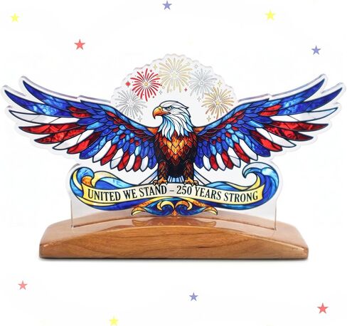 USA 250th Anniversary Tabletop Decor with Wooden Stand, American Patriotic Home Decor, Liberty Bell Ornament, 250 Anniversary USA Merchandise, Independence Day Desk Decoration, Gift for US Citizens in Saudi Arabia